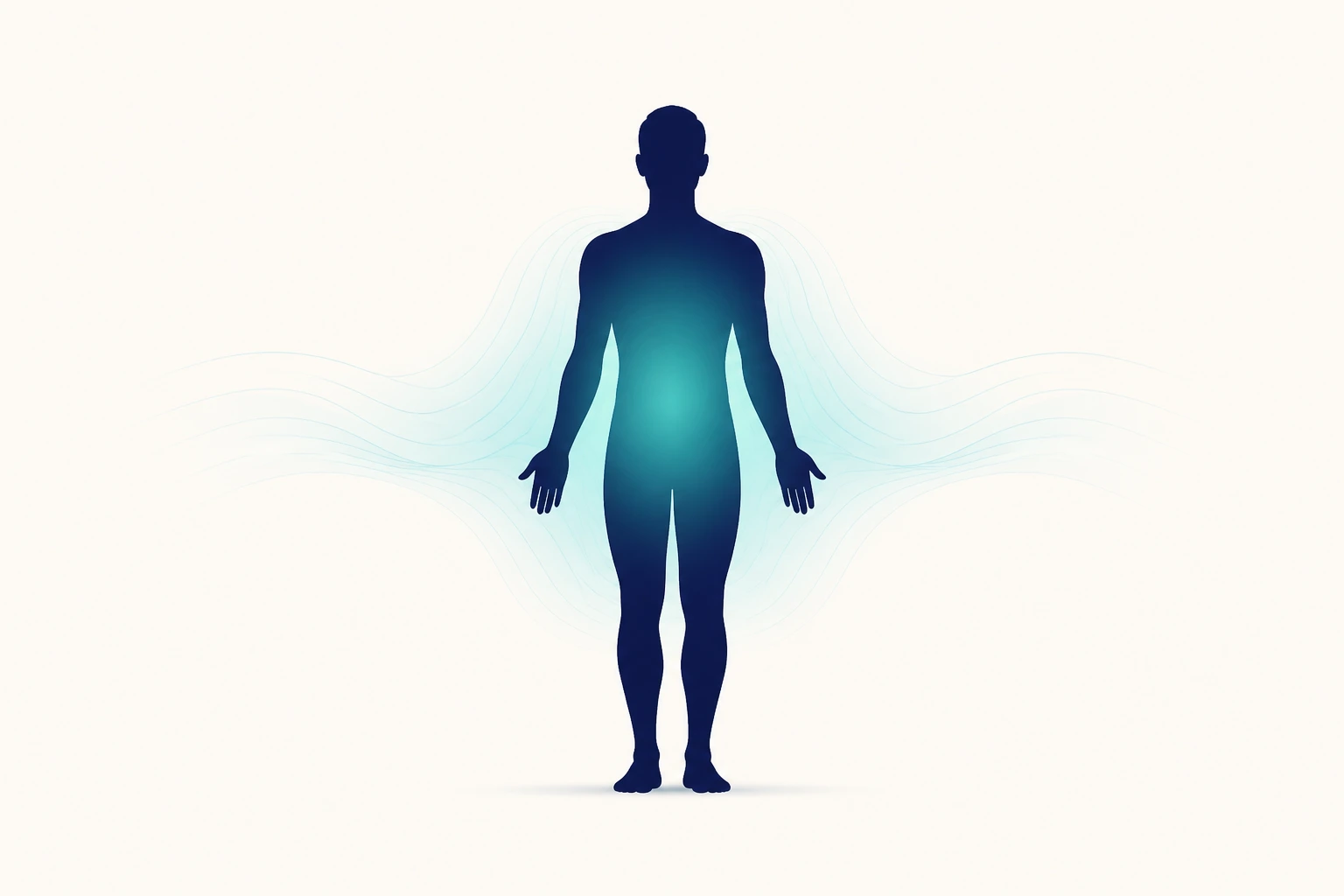 Stilisierte menschliche Silhouette mit ruhigem, stabilem Energie-Glow als Sinnbild für den Stoffwechsel